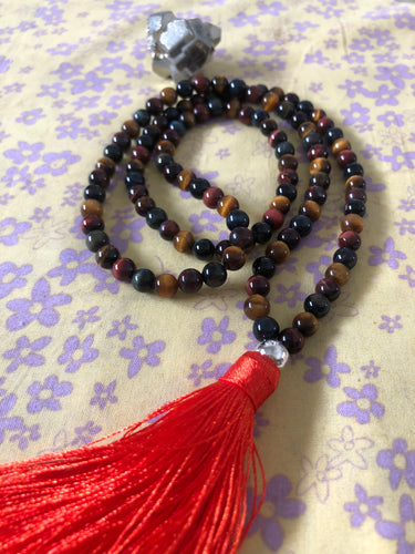 Abundant, grounding Tigers Eye meditation mala bead necklace
