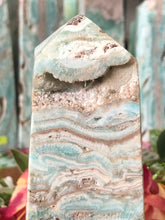 Banded Blue Aragonite Tower ~ Soothing, calm, peace, embracing imperfections & truth speaking (#6)